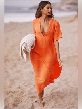 Anthropologie Kallie Vibrant Orange Maxi Dress